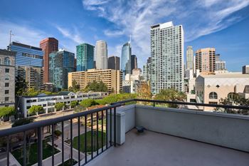 Views of downtown from rooftop deck